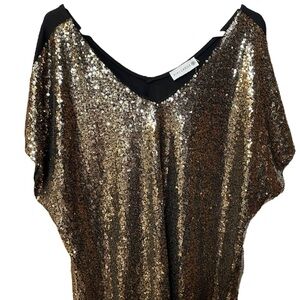 KIKI LARUE NWT Women’s Size Large Gold Black Sequin Holiday Top V-Neck “Crosby”